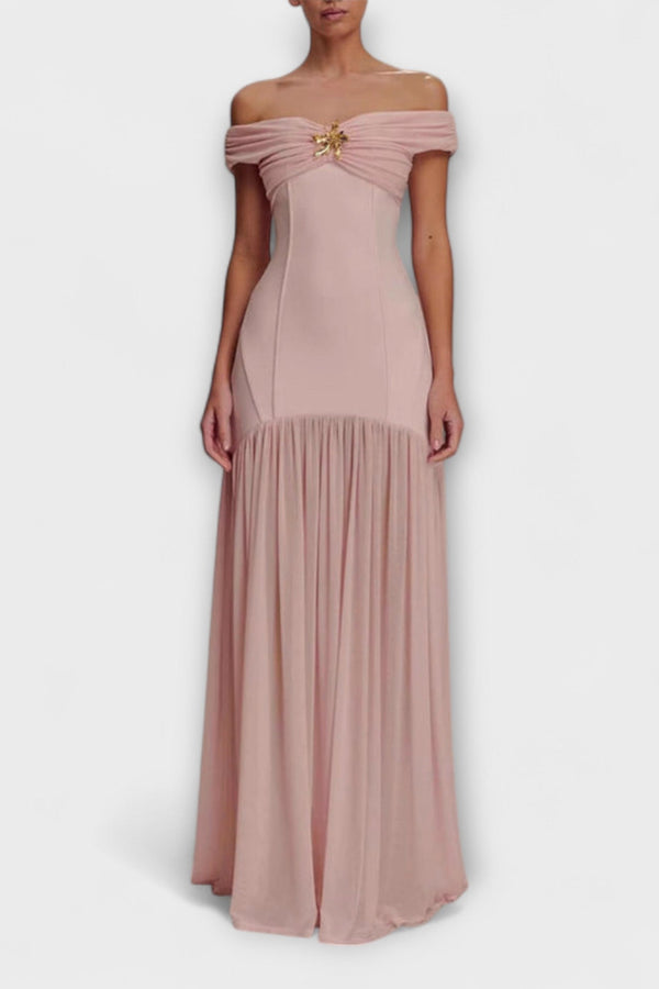 Maelie - Elegante vestido maxi ajustado sin tirantes con adornos florales