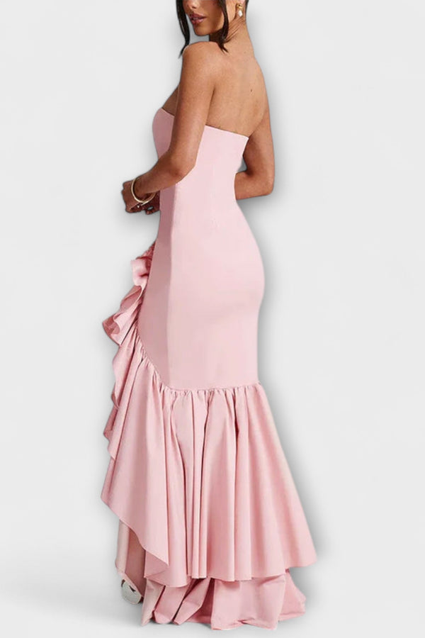 Zuri - Vestido Maxivestido Ajustado con Hombros Descubiertos y Dobladillo Asimétrico