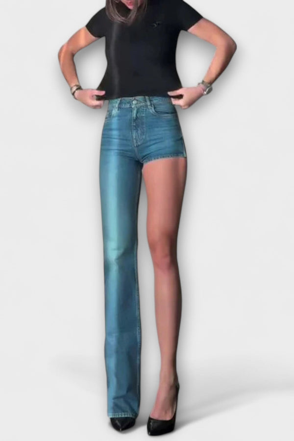 Astra - Pantalones cortos de denim asimétricos y a la moda con un tirante