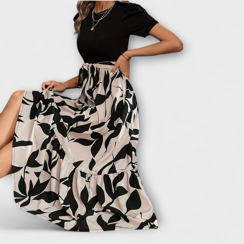 Luna - Vestido de verano con estampado de flores y escote redondo