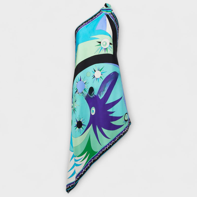 Esme - Vestido midi de satén con estampado único y dobladillo asimétrico