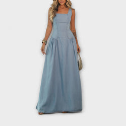 Lux - Vestido sin tirantes Denim Azul