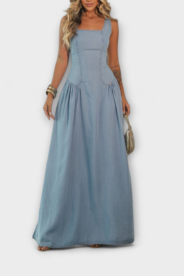 Lux - Vestido sin tirantes Denim Azul