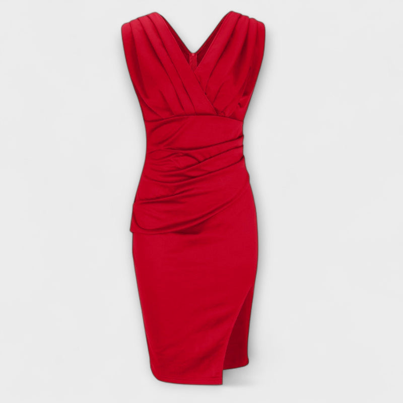 Brenda - Vestido elegante con escote en V y abertura