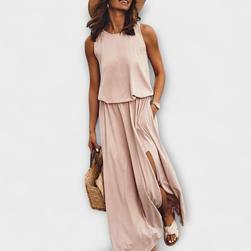 Vestido ligero, amplio y sin mangas con escote redondo