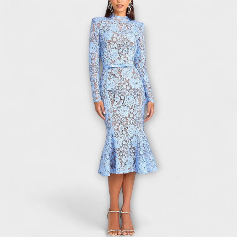 Freya - Elegante vestido midi de encaje floral