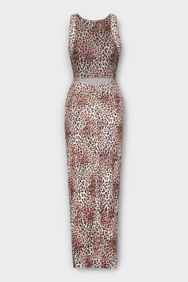 Della - Vestido maxi con estampado de leopardo y escote en la espalda