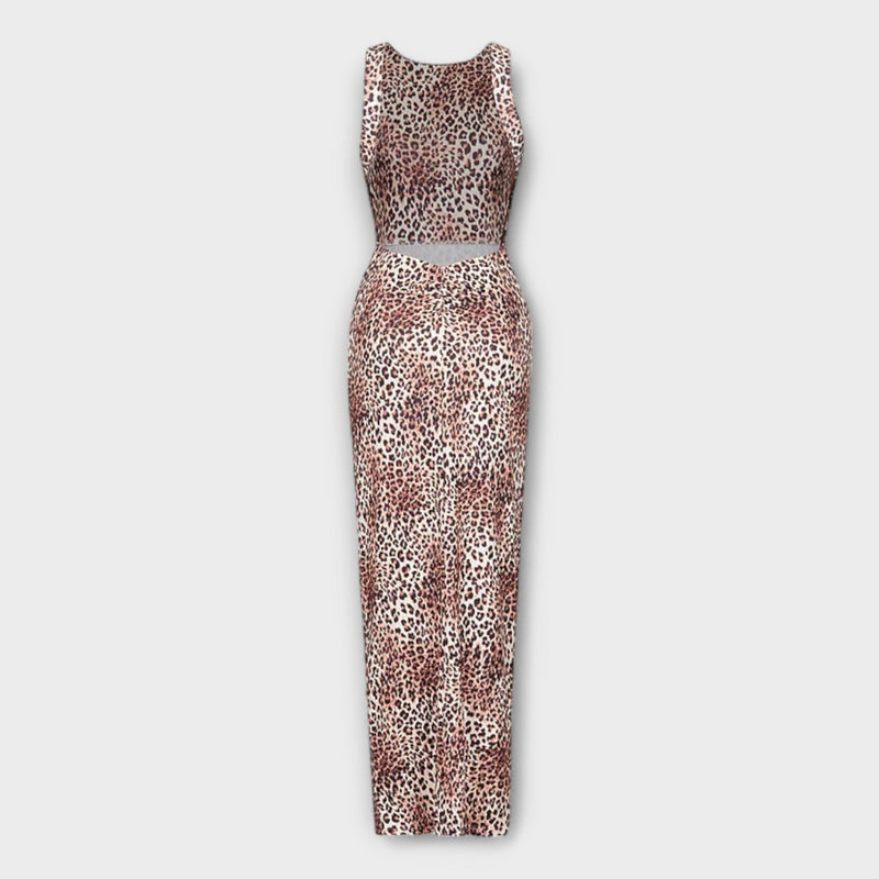 Della - Vestido maxi con estampado de leopardo y escote en la espalda