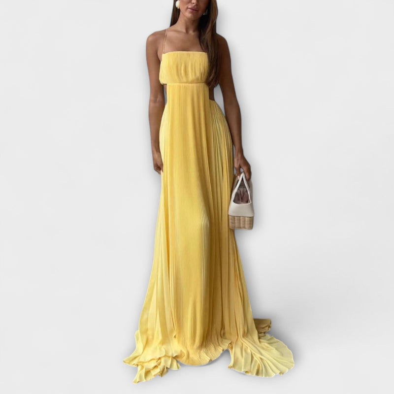 Mireille - Elegante Vestido Maxi Plisado con Cutouts
