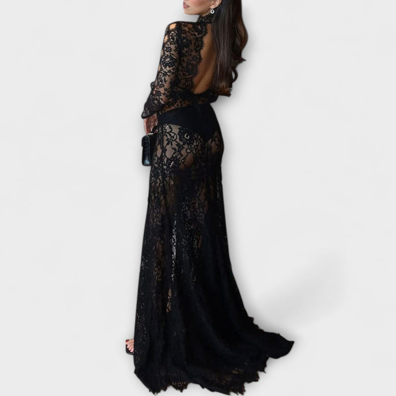 Azalea - Elegancia de Medianoche Vestido Maxí Transparente con Corte
