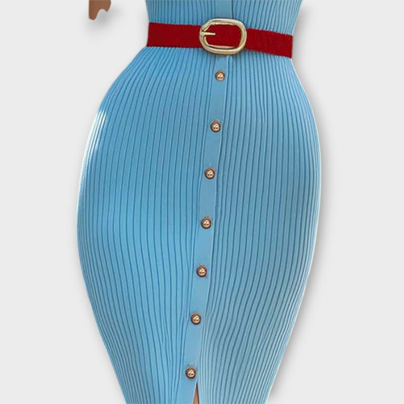 Sina - Elegante vestido de lápiz de canalé azul bebé