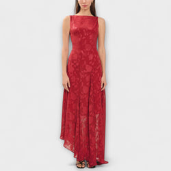 Ópalo - Elegante vestido maxi de jacquard con espalda descubierta
