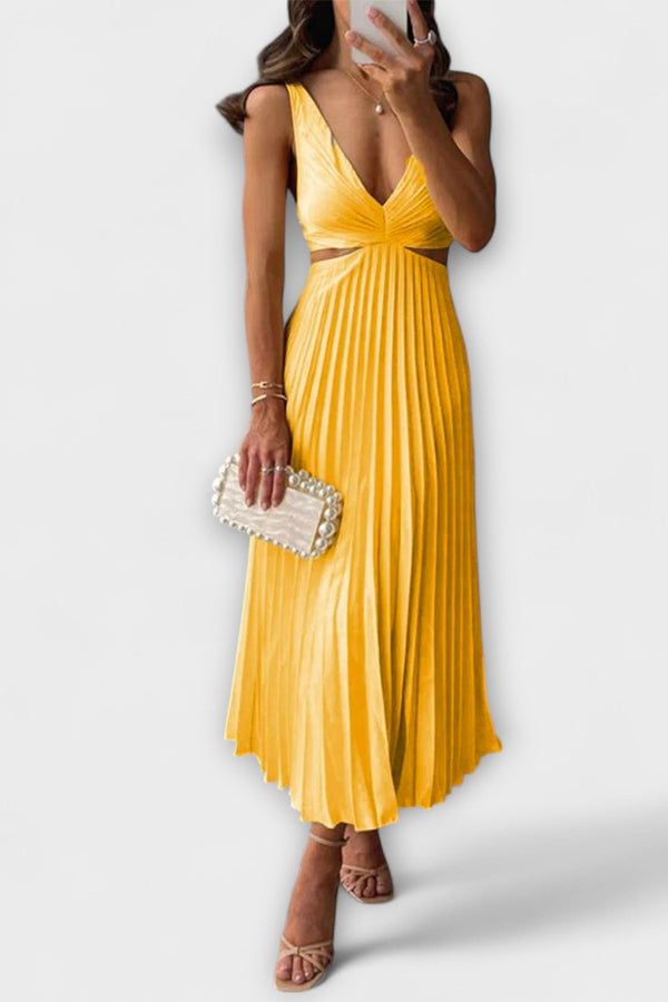 Elegante vestido de noche midi con plisado