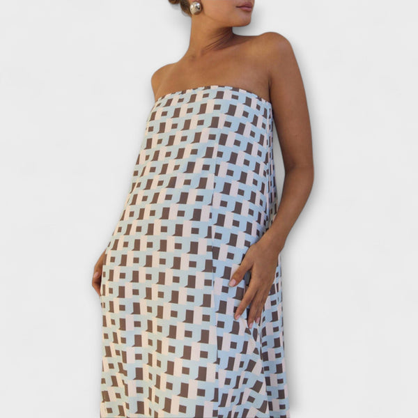 Hasel - Vestido Maxi Off-Shoulder Geométrico Único