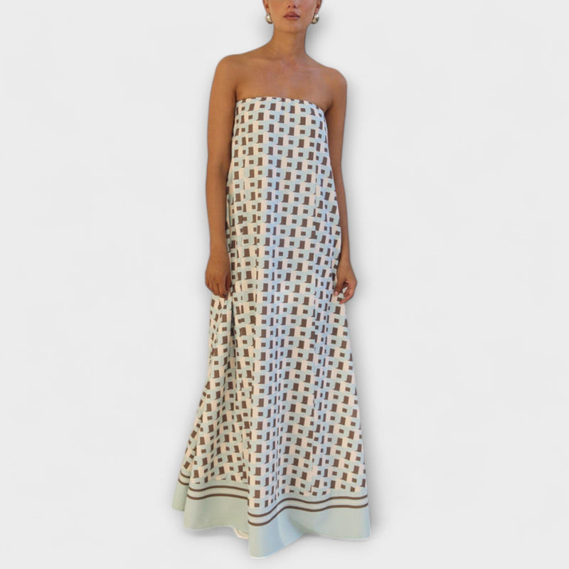 Hasel - Vestido Maxi Off-Shoulder Geométrico Único