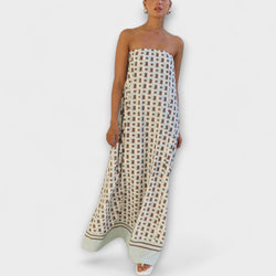 Hasel - Vestido Maxi Off-Shoulder Geométrico Único