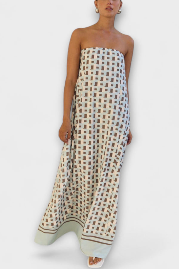 Hasel - Vestido Maxi Off-Shoulder Geométrico Único