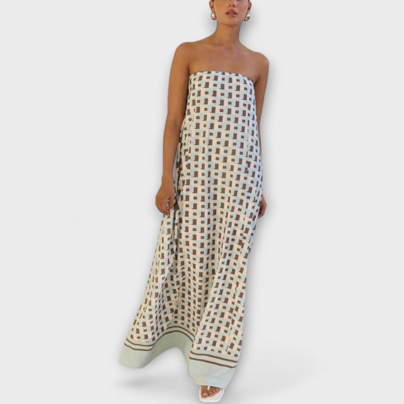 Hasel - Vestido Maxi Off-Shoulder Geométrico Único