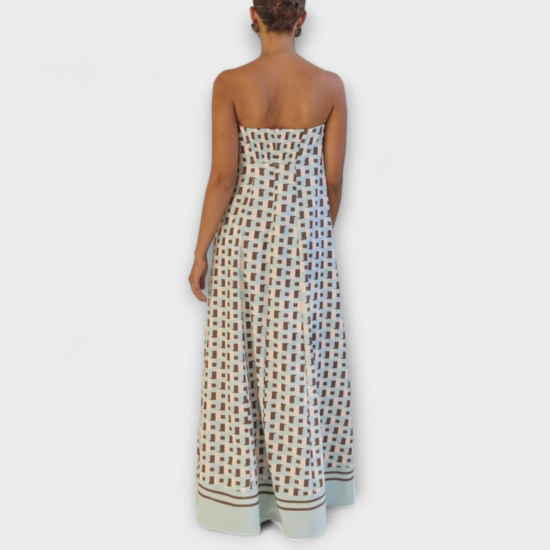 Hasel - Vestido Maxi Off-Shoulder Geométrico Único