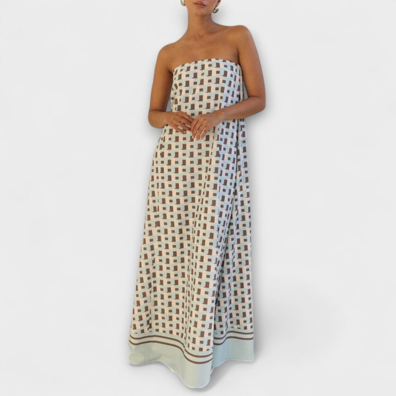 Hasel - Vestido Maxi Off-Shoulder Geométrico Único