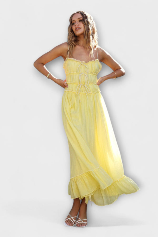 Celine - Vestido midi sin mangas con volantes