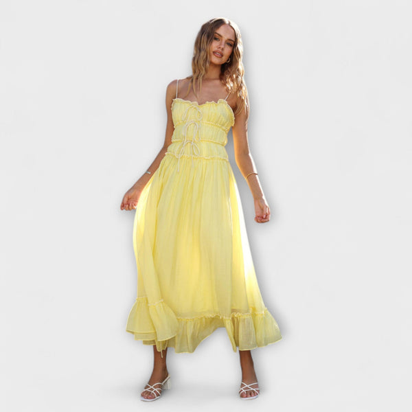 Celine - Vestido midi sin mangas con volantes