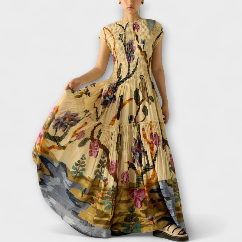 Amanda - Vestido maxi con diseño de estampado plisado