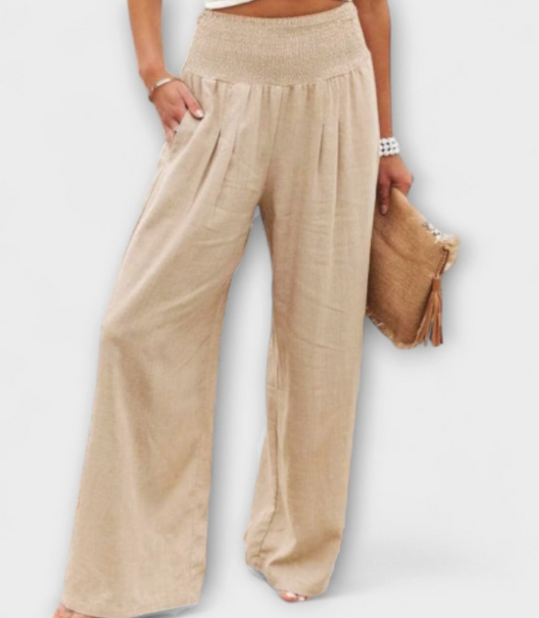 Thearya - Pantalones de lino anchos y casuales