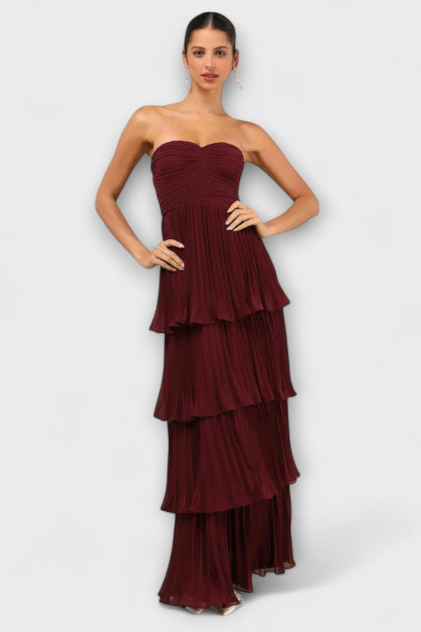 Lorena - Vestido maxi sin tirantes y con volantes