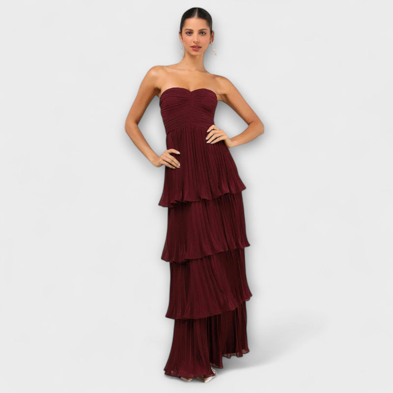 Lorena - Vestido maxi sin tirantes y con volantes
