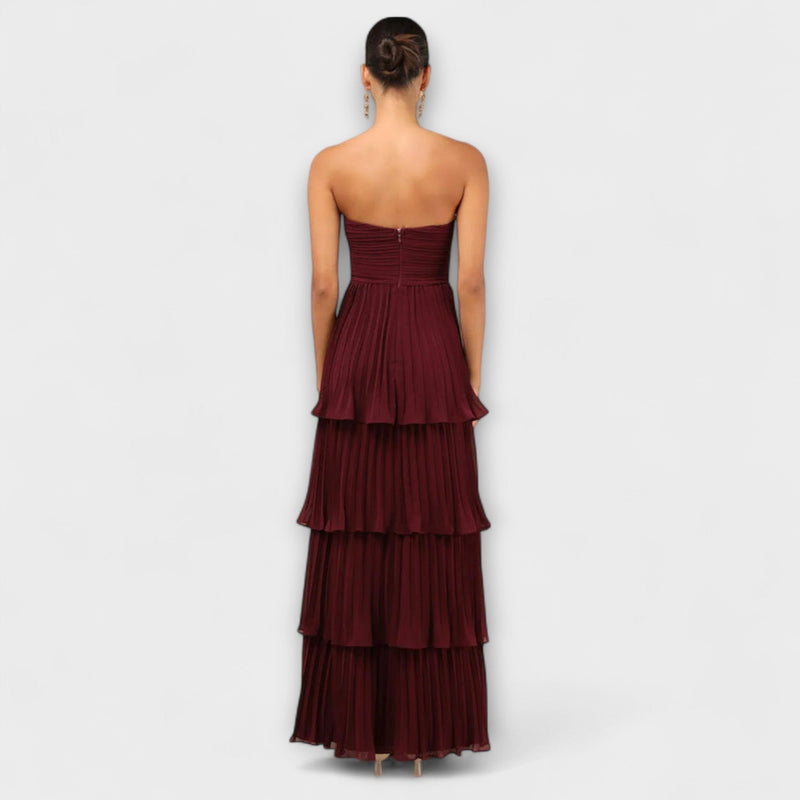 Lorena - Vestido maxi sin tirantes y con volantes