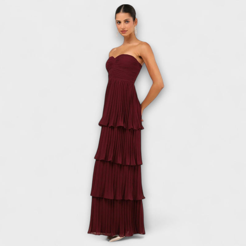 Lorena - Vestido maxi sin tirantes y con volantes