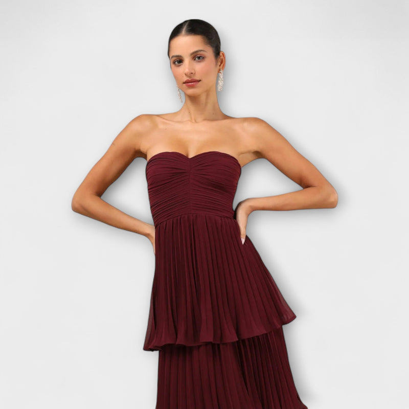 Lorena - Vestido maxi sin tirantes y con volantes