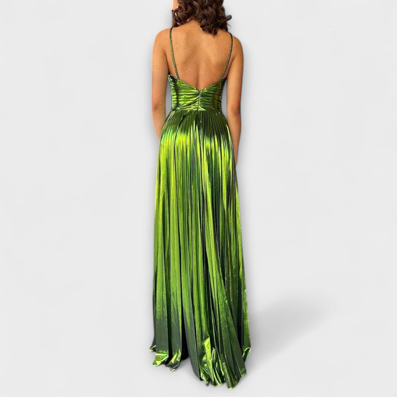 Maxivestido con tela metálica