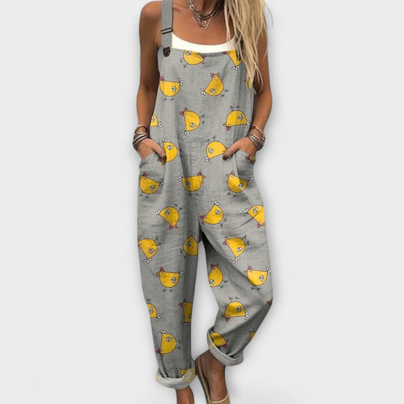 Aurore - Pantalones de tirantes juguetones con pollitos traviesos