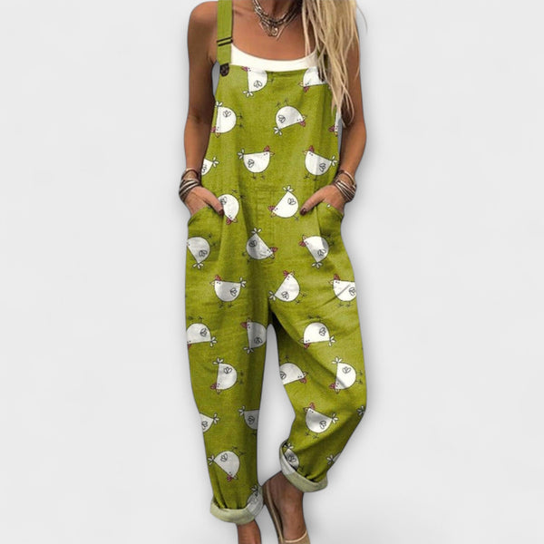 Aurore - Pantalones de tirantes juguetones con pollitos traviesos