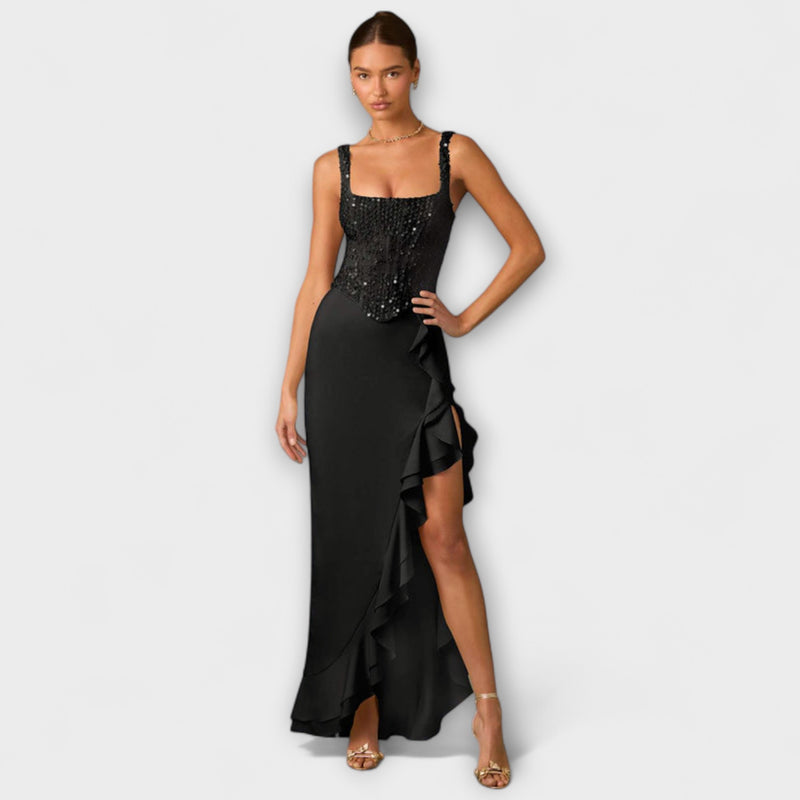 Bella - Vestido de Corsé de Satén con Volantes