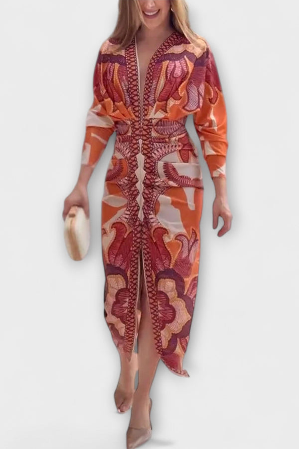 Cleo - Vestido midi dolman único con estampado brasileño