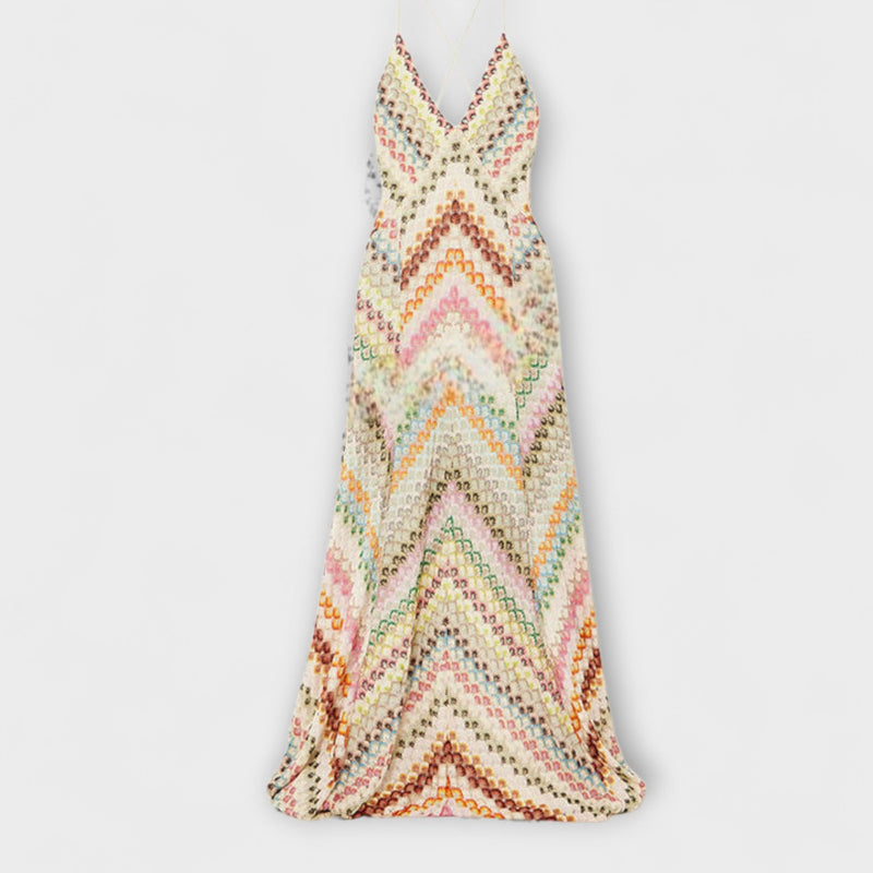 Remi - Vestido Maxí de Punto con Patrón de Pescado Colorido