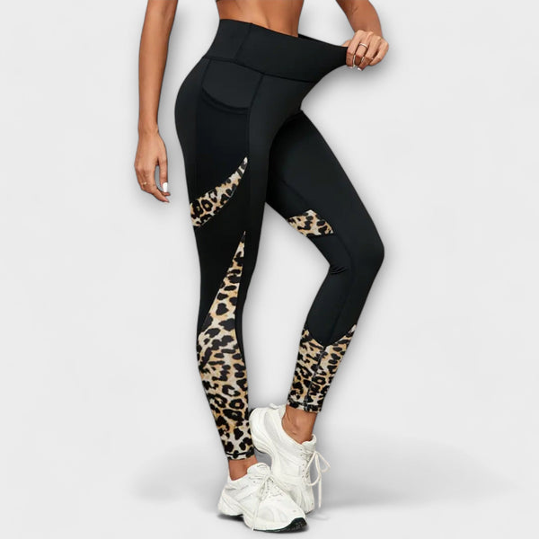 Pantalones de entrenamiento de talle alto con estampado de leopardo