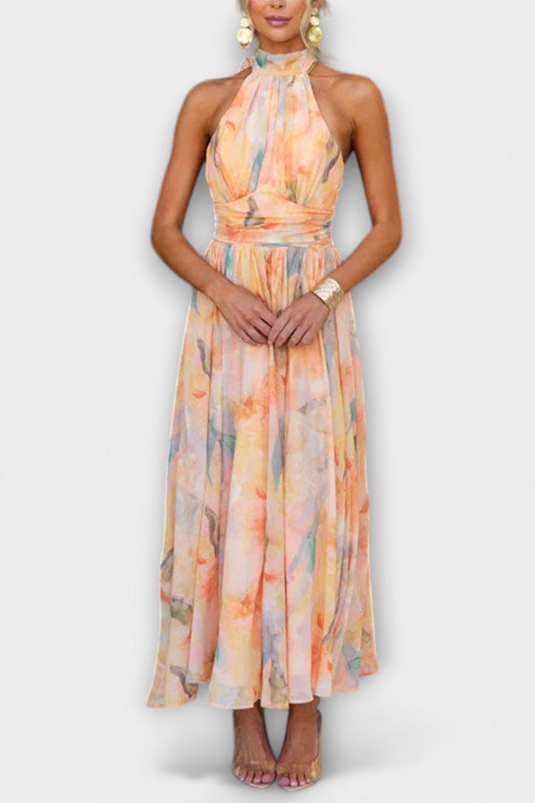 Vestido Maxi de Tirantes con Estampado Acuarelado