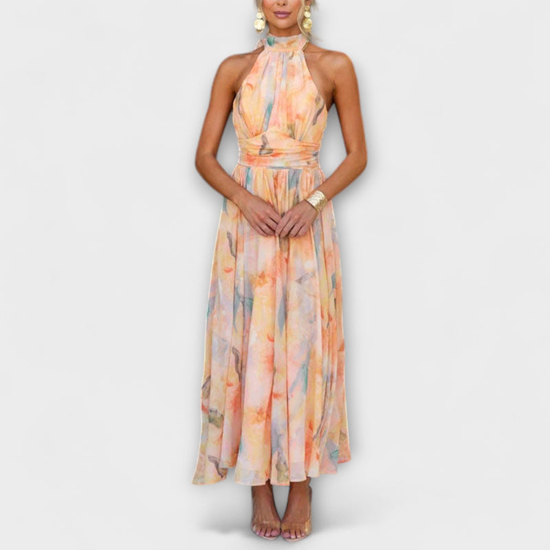 Vestido Maxi de Tirantes con Estampado Acuarelado
