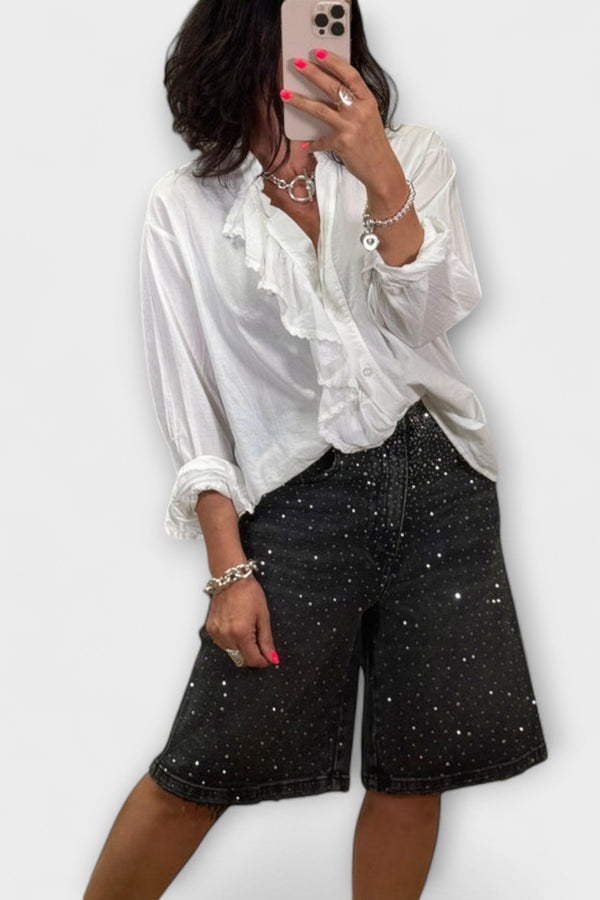 Amaris - Pantalones cortos tipo bermuda con adornos de strass