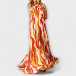 Rumi - Elegante vestido maxi trenzado con patrón de olas