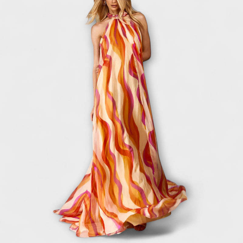 Rumi - Elegante vestido maxi trenzado con patrón de olas