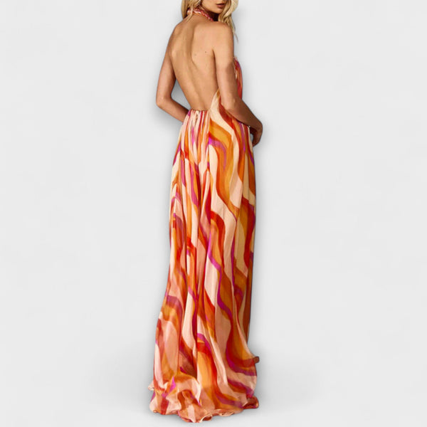 Rumi - Elegante vestido maxi trenzado con patrón de olas