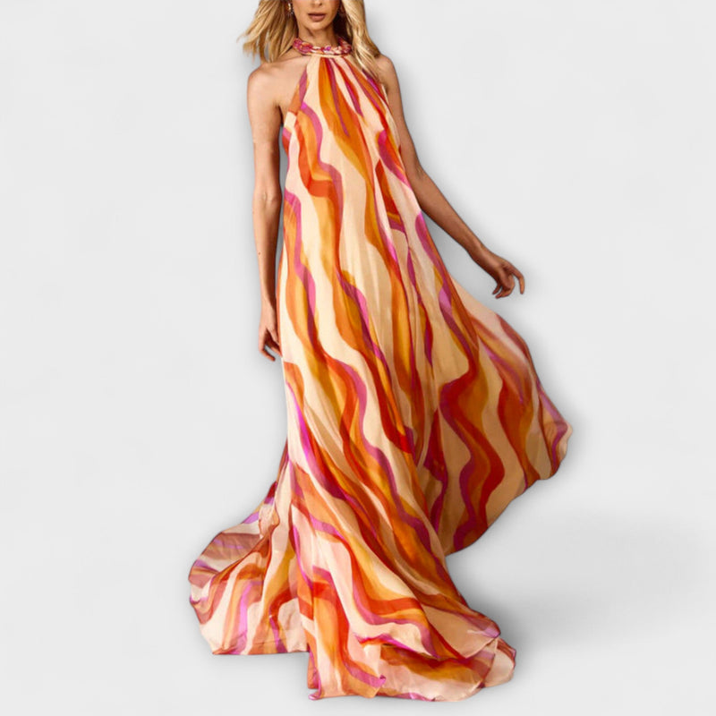 Rumi - Elegante vestido maxi trenzado con patrón de olas
