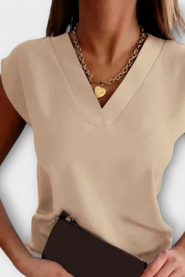 Camiseta de verano con escote en V y mangas sueltas para mujeres