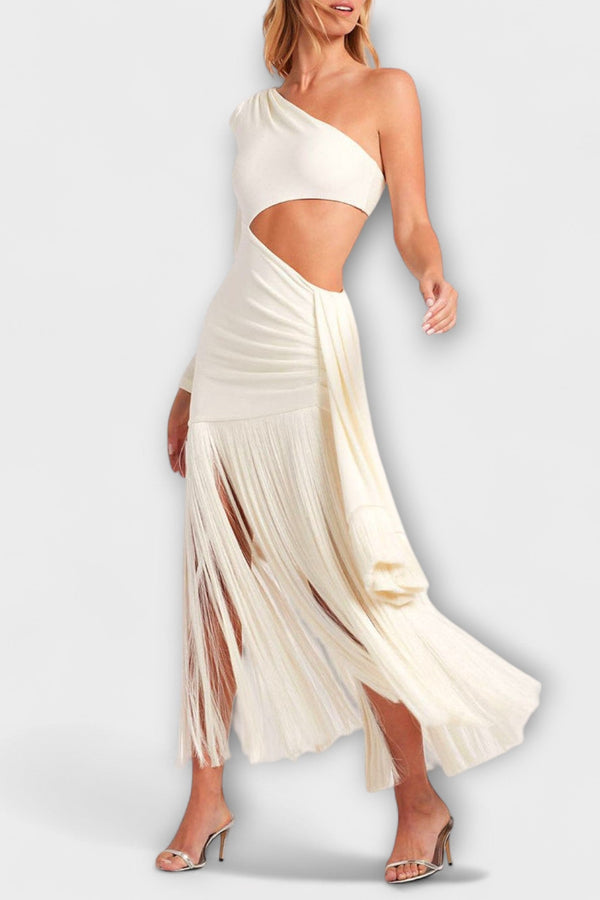 Alice - Vestido Maxi con Cutouts y Flecos Llamativos