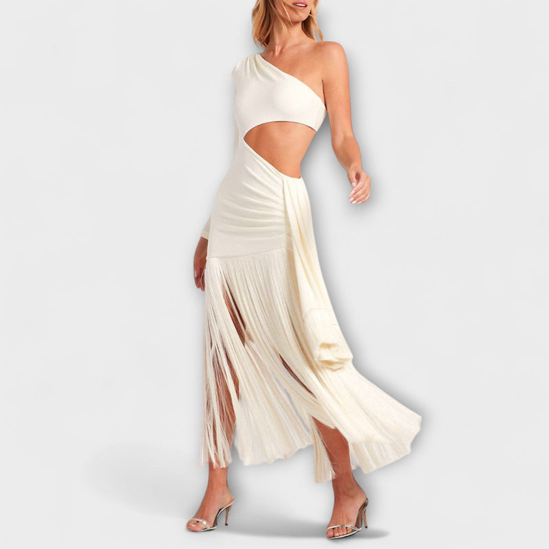 Alice - Vestido Maxi con Cutouts y Flecos Llamativos